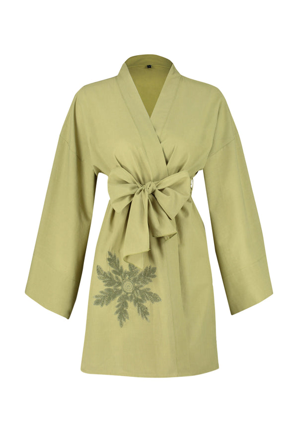 Trendyolmilla Women's Green Plain Three Quarter Sleeve Regular Kimono & Caftan