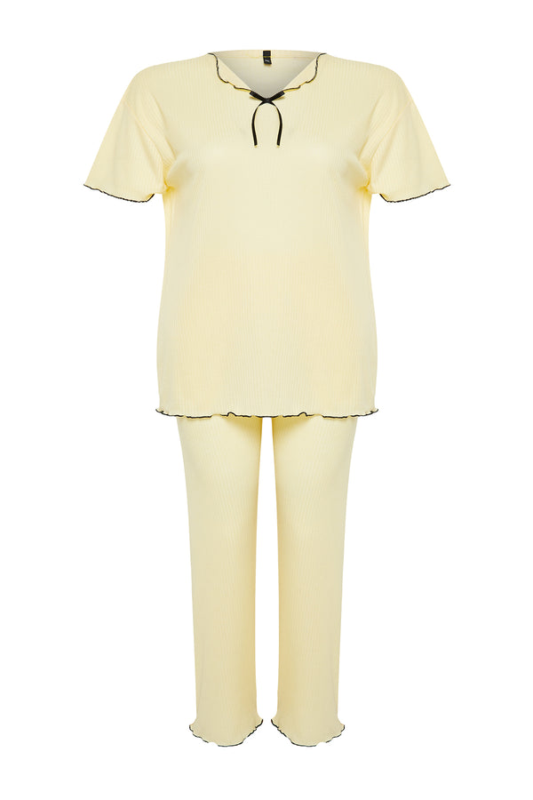 Trendyol Curve Women's Grün Unifarben Short Regular Fit Plus Size Pajamas Set