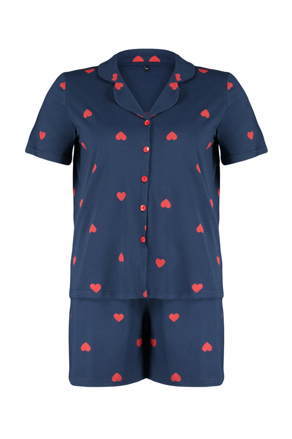 Trendyol Curve Women's Heart Short Regular Plus Size Pajama Set