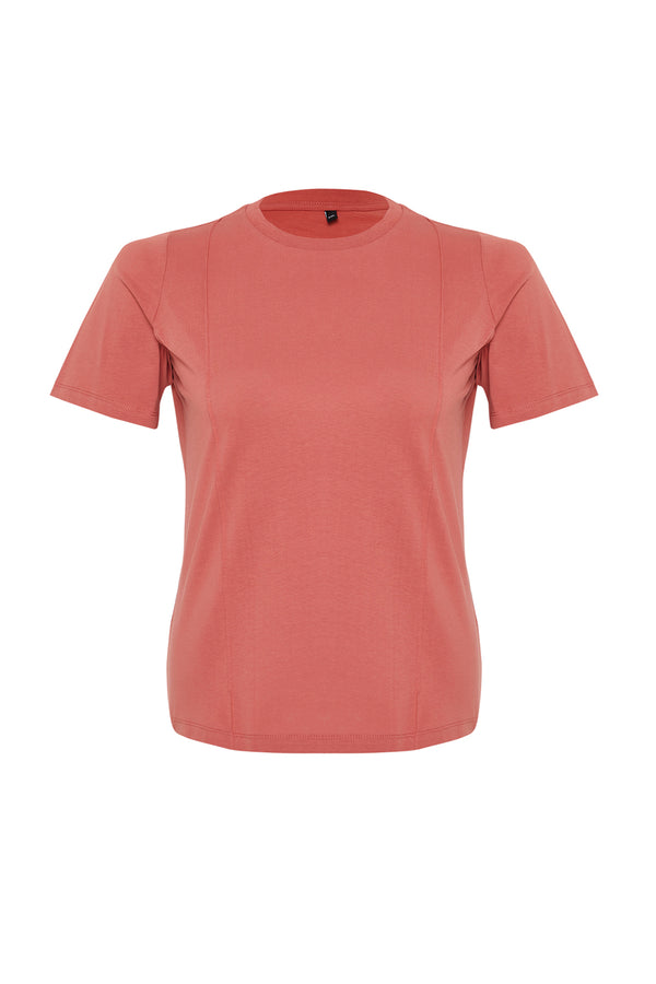 Trendyol Curve Women's Orange Plain Three Quarter Sleeve Fitted Plus Size T-Shirt