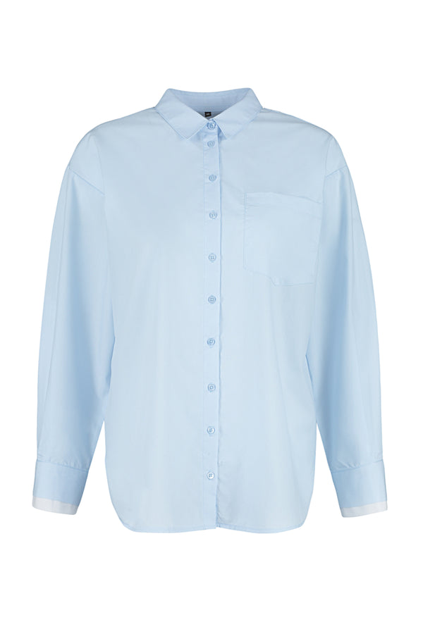 TRENDYOLMÄ°LLA Women's Blue Plain Long Sleeve Regular Shirt
