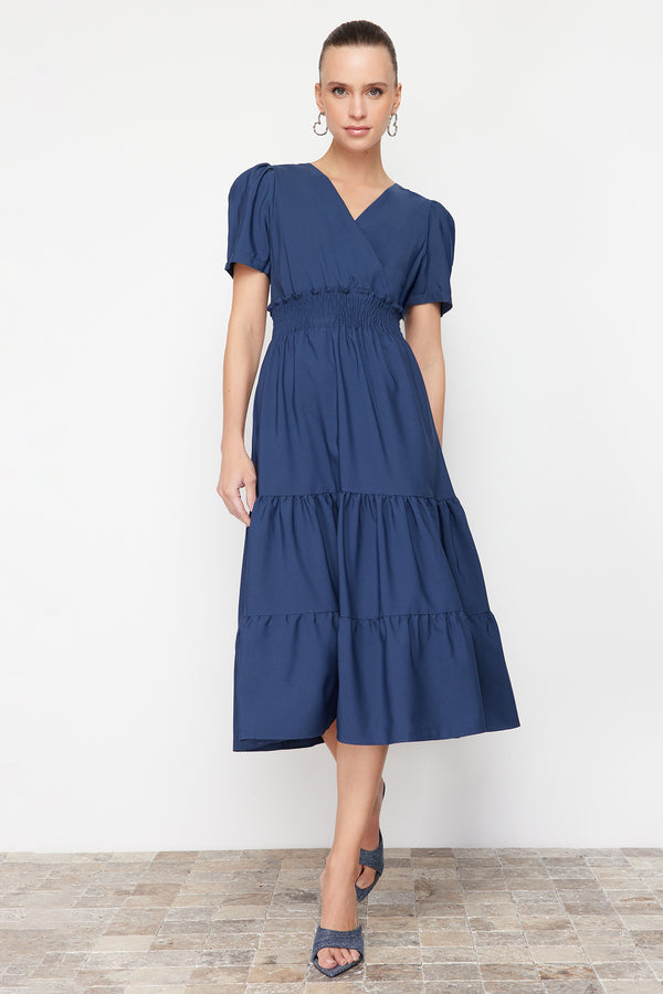 Trendyolmilla Women's Blau Unifarben Midi Short Casual Regular Fit Dresses