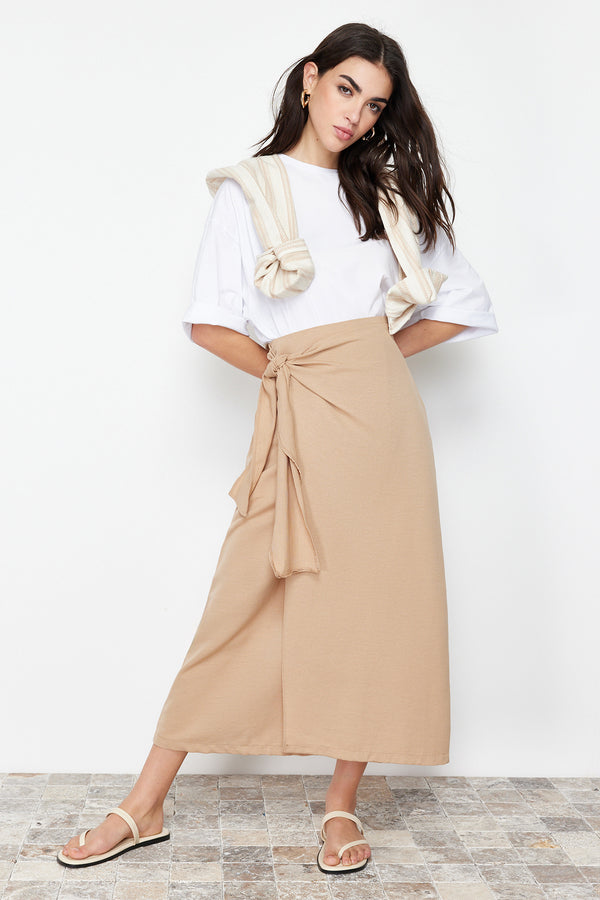 Trendyol Modest Women's Brown Plain Maxi Wrapper Skirt