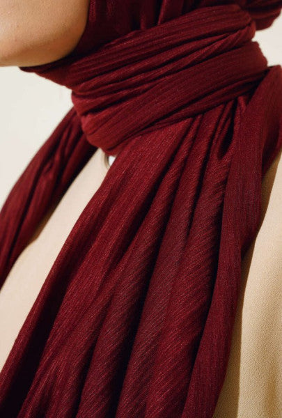 Pleated Claret Red Bonnet Shawl
