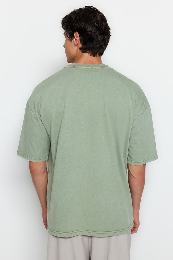TRENDYOL MAN Limited Edition Men's Oversize Wash Effect Label Appliqué 100% Cotton Thick T-Shirt