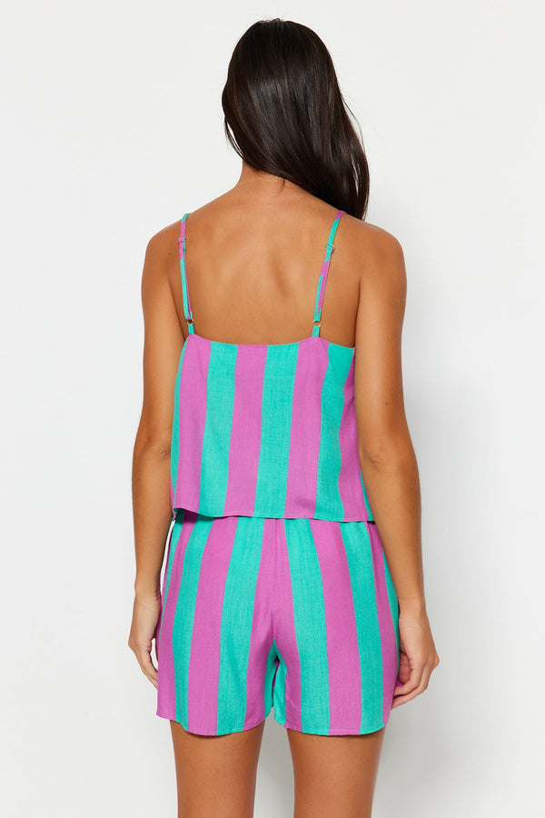 TRENDYOLMİLLA Multicolor Striped Singlet-Shorts Woven Pajamas Set THMSS23PT00225