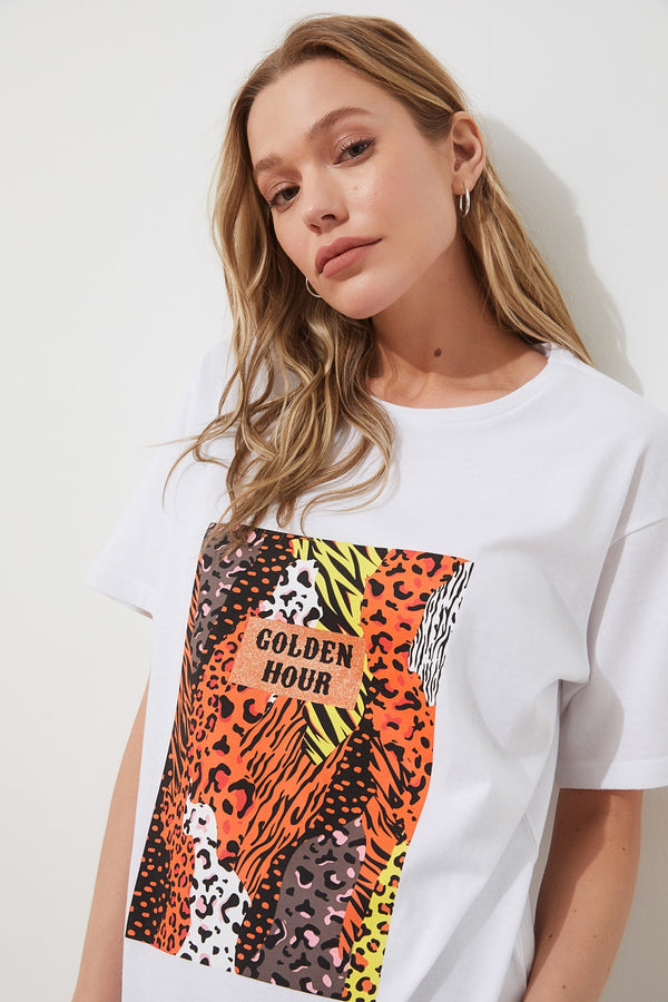 Trendyolmilla Printed Boyfriend Knitted T-Shirt Twoss20Ts0729