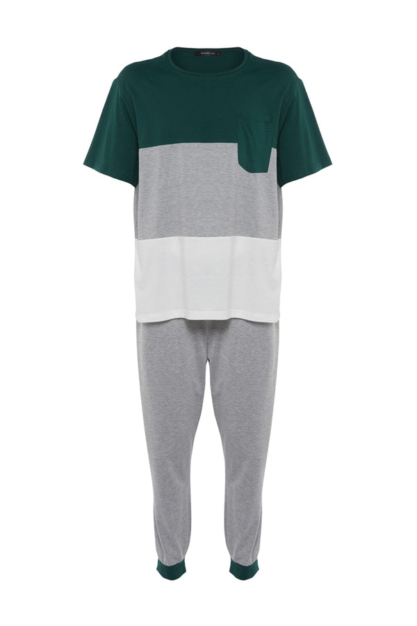 Trendyol Man Green Men's Plus Size Regular Fit Paneled Comfortable Knitted Pajamas Set Tmnss23Pt00012