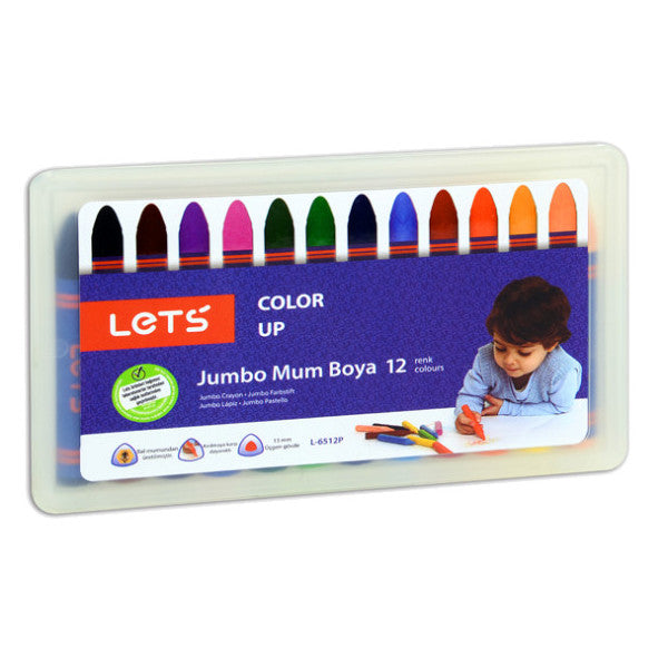 Lets Candle Crayon Plastic Box Jumbo 12 Colors L-6512P