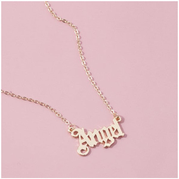 Angel Written Steel Gold Color Women's Necklace
