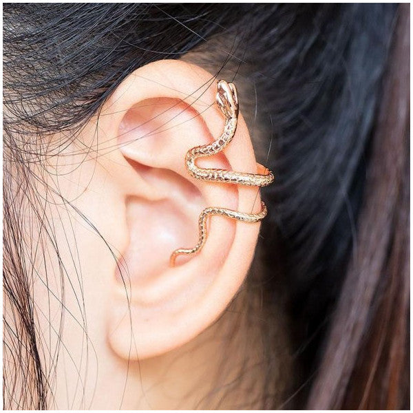 Spiral Snake Gold Color Earcuff Earrings