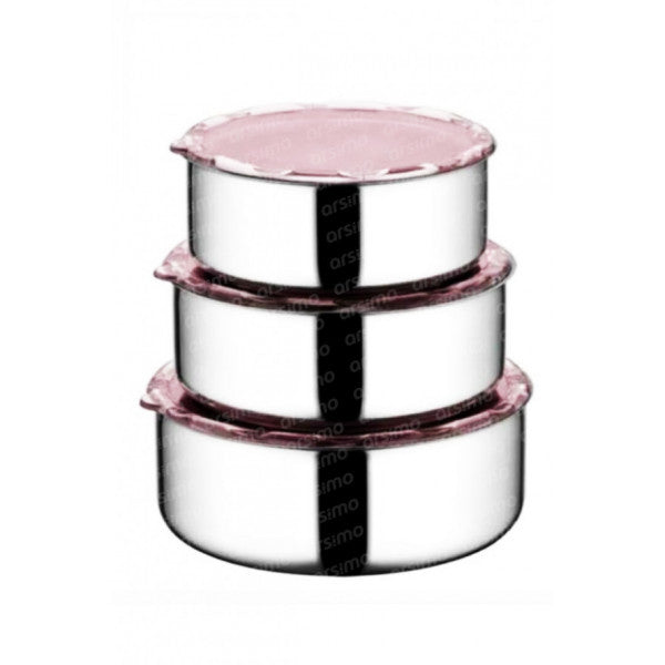 Stainless Steel Round Storage Container Set of 3 | 16-18-20 Cm with Vacuum Cover