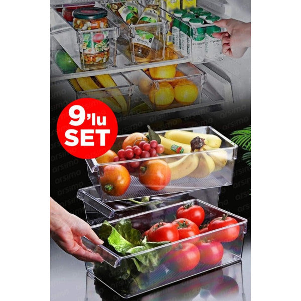 9 Pieces Lux Transparent Refrigerator And Cabinet Organizer | Stackable Organizer