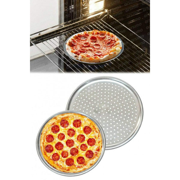 Perforated Stainless Steel Pizza Oven Tray 34 Cm