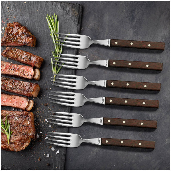 Lazbisa Kitchen Knife Set Steak Meat Fork Restaurant Stylish Wenge Wooden Handle Set of 6