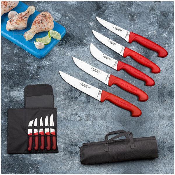 Lazbisa Kitchen Knife Set Meat Bread Mincer Vegetable Knife - Silver Series with Bag