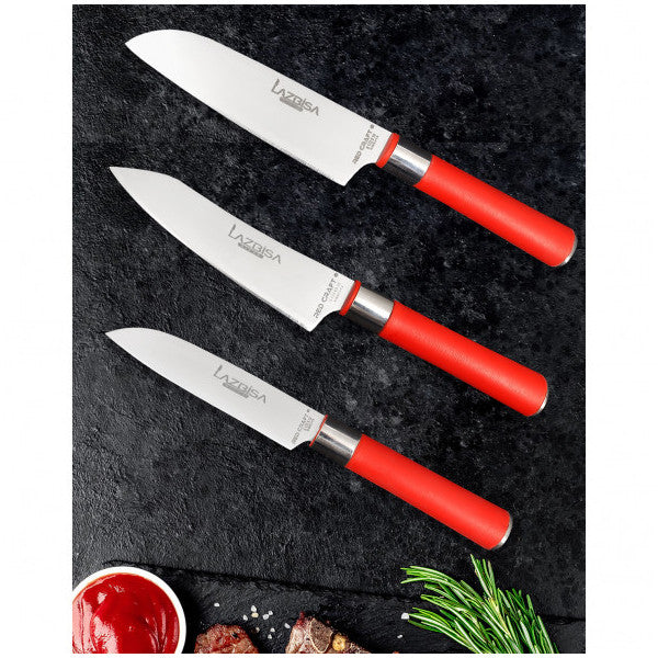 Lazbisa Red Mini Pro Kitchen Knife Set Daily Use 3 Pieces Meat Bread Chef Vegetable Fruit Onion Pastry Knife