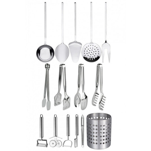15 Pieces Economical Cooking and Serving Utensils Ladle, Spoon, Colander, Tongs, Cutlery Set