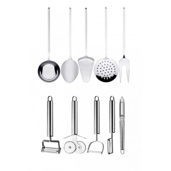 10 Piece Kitchen Prep Set Serving Spoon, Ladle, Fork, Colander, Spatula and Peeler Set