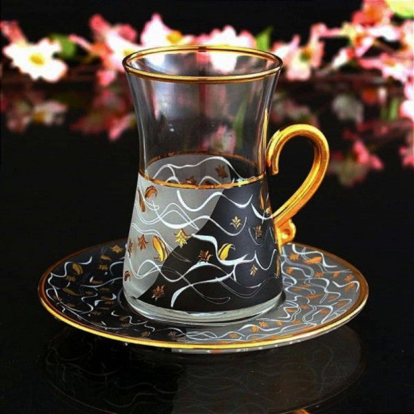 Abka Mother of Pearl Decorated Tea Set with Handle- 6 Persons