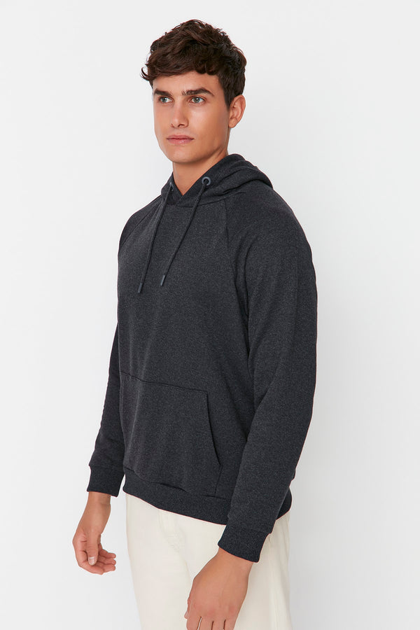 Trendyol Man Men's Basic Regular Fit Hooded Raglan Sleeve Soft Fluffy Sweatshirt Tmnaw23Sw00194