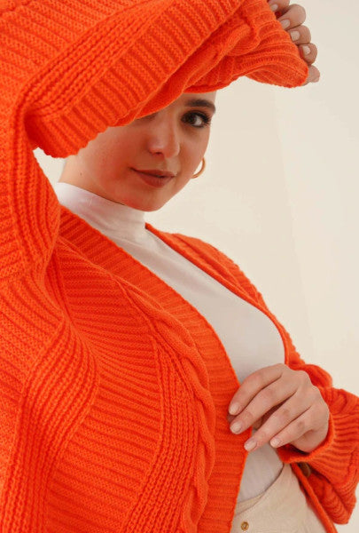 Front Button Knit Cardigan Orange