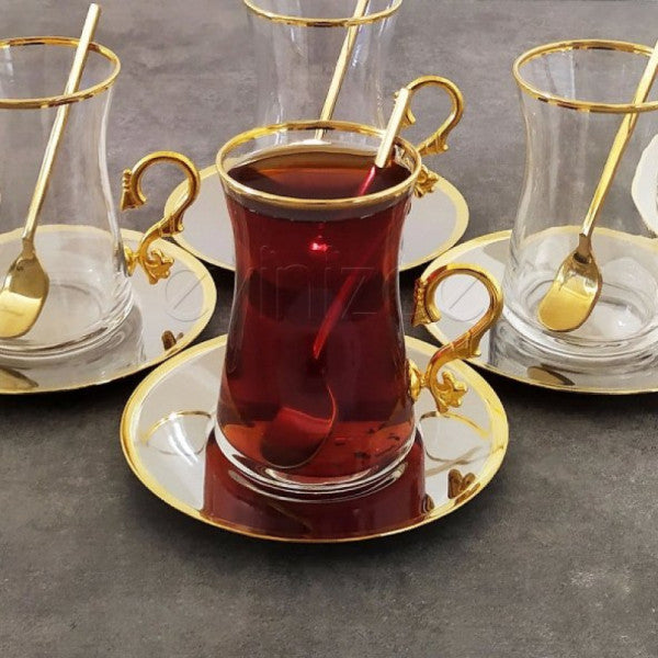 Pasabahce 42361 Tea Set with Handle and Steel Plate - for 6 Persons
