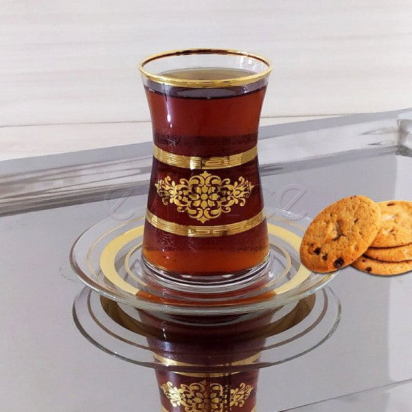 Abka Masal Gold Decorated Gilded Tea Set for 6 Persons