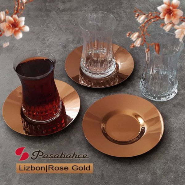 Pasabahce Lisbon Rose Gold Tea Set - for 6 Persons