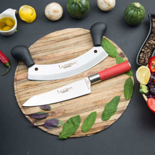 Lazbisa Kitchen Knife Set Meat Mincer Vegetable Burrito Pizza Line Chef Knife Santaku Set of 2 Pieces