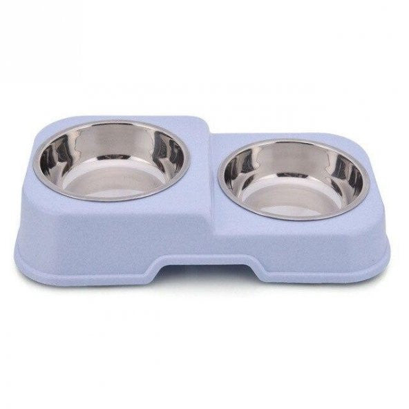 Cat Dog Food And Water Bowl With Steel Bowl Blue