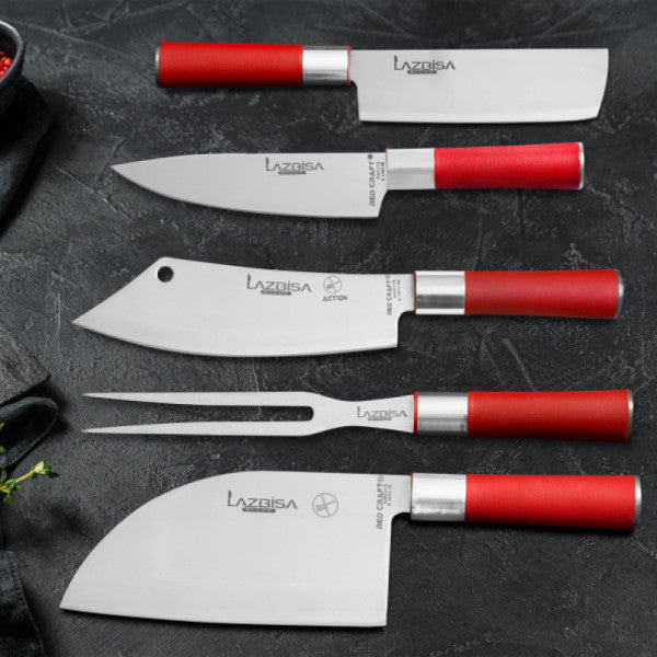 Lazbisa Kitchen Knife Set Meat Vegetable Chef Knife 5Li Red Craft Action Almazan Long Fork Nakiri Chef 2