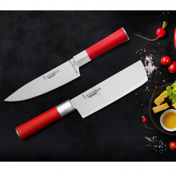 Lazbisa Kitchen Knife Set Meat Bone Vegetable Bread Fruit Chef Knife Red Craft Series ( Nakiri - Chef 2 )