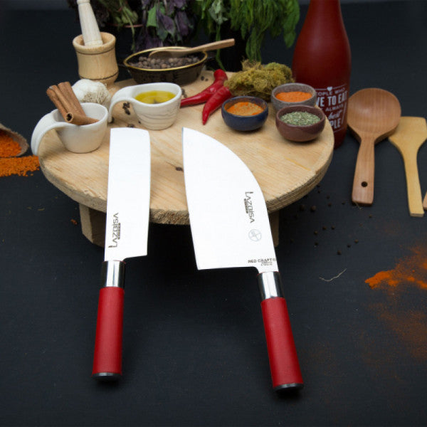 Lazbisa Kitchen Knife Set Meat Bone Vegetable Bread Fruit Chef Knife Red Craft Series (Almazan - Nakiri )