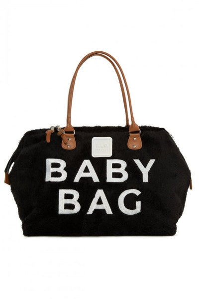 Bagmori Black Baby Bag Embroidered Plush Mommy Baby Bag