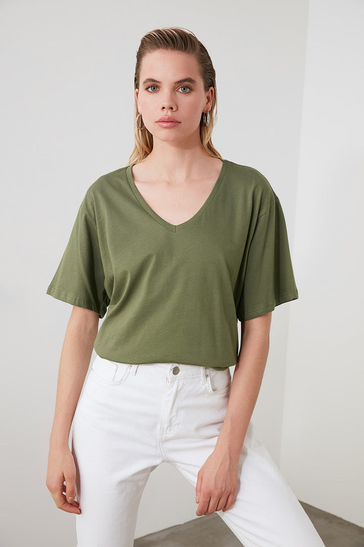 Shirts & Tops |  Trendyolmilla 100% Cotton V-Neck Boyfriend Knitted T-Shirt Twoss20Ts0132.