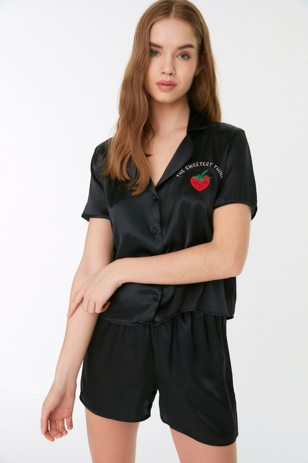 Trendyolmilla Embroidered Satin Shirt-Shorts Woven Pajamas Set Thmss22Pt0395