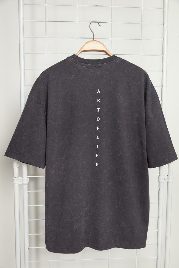 Trendyol Man Men's Oversize Cycling Collar Short Sleeve Washing Effect Text Printed T-Shirt Tmnss23Ts00166