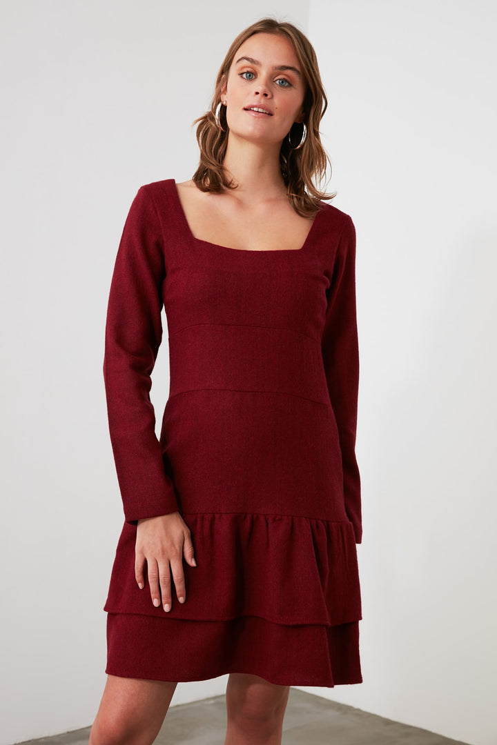 Dress |  Trendyolmilla Claret Red Square Neck Ruffle Dress Twoaw21El1227.