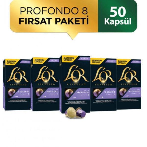 Lor-Lungo Profondo-Intensity 8-Nespresso Compatible Capsule Coffee Opportunity Package 10 X 5 Packages (50 Pieces)