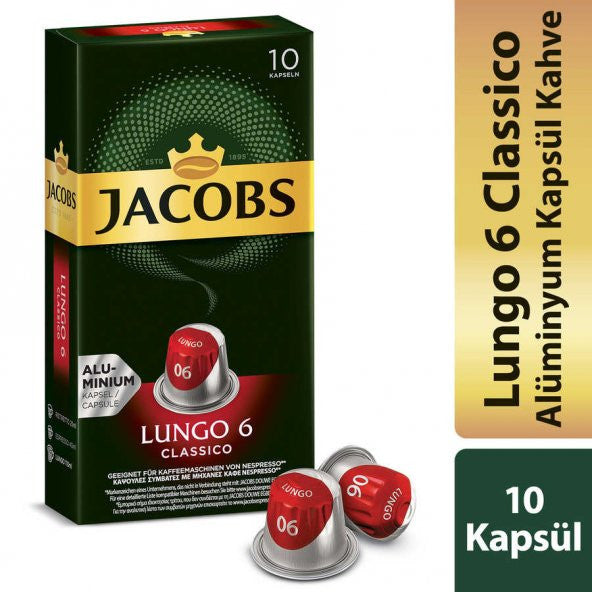 Jacobs Lungo 6 Classico Capsules Brown 10 Capsules