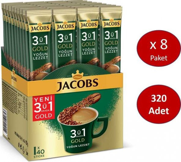 Jacobs 3 in 1 Gold Coffee Mix Intense Flavor 320 Pieces (40 x 8 Packs)