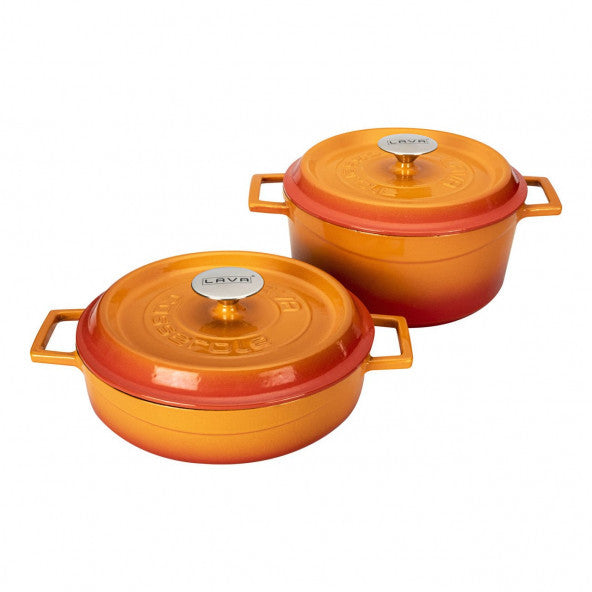 Lava 24 Cm Deep Round 24 Cm Shallow Round 2 Piece Cast Iron Orange Cookware Set