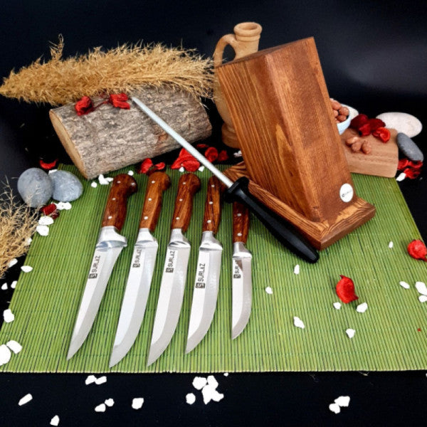 SurLaz Log Knife Set Natural Series Masatlı