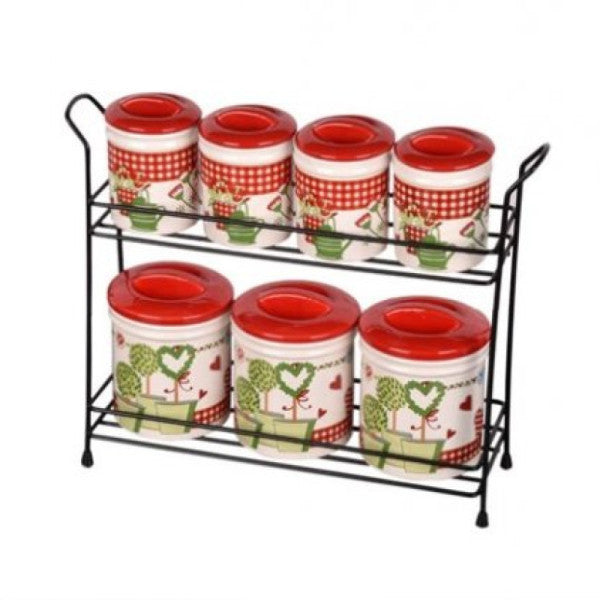 Seramikci Garden Spice Storage Jar Set 7 Pcs with Stand