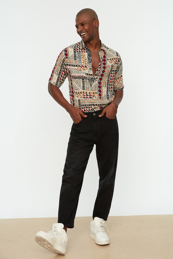 TRENDYOL MAN Multicolored Men's Regular Fit Shirt Collar Short Sleeve Ethnic Shirt TMNSS22GO0289