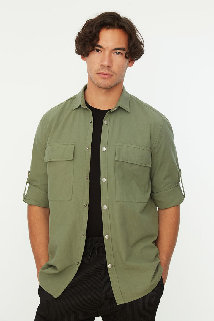 Wetsuit Tops |  Trendyol Man Men's Regular Fit Shirt Collar Big Pocket Cuffed Shirt Tmnss20Go0507.