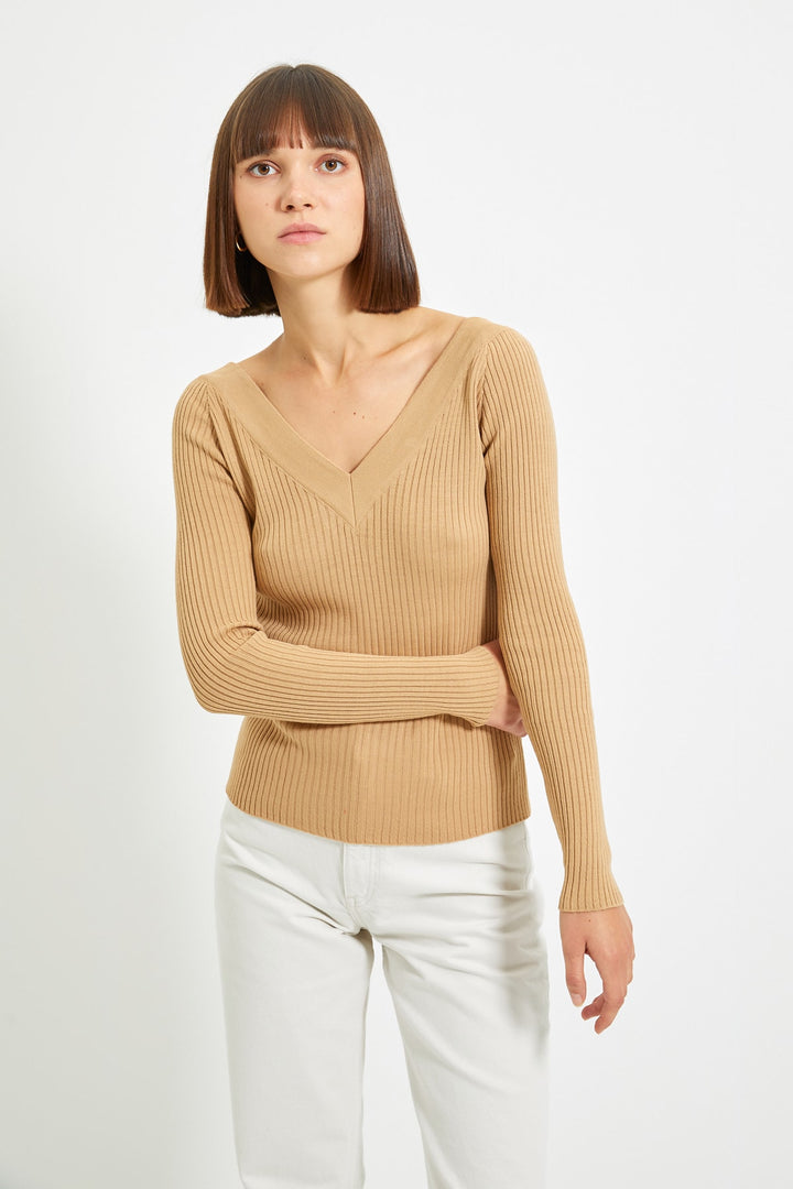 Knitted Vest |  Trendyolmilla V Neck Corduroy Knitwear Sweater Twoaw21Kz1225.