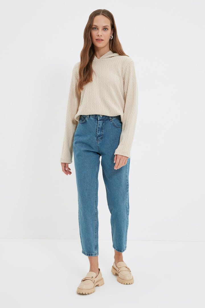 Trousers |  Trendyol Modest High Waist Button Closure 100% Cotton Mom Fit Jeans Tctaw22Je1385.