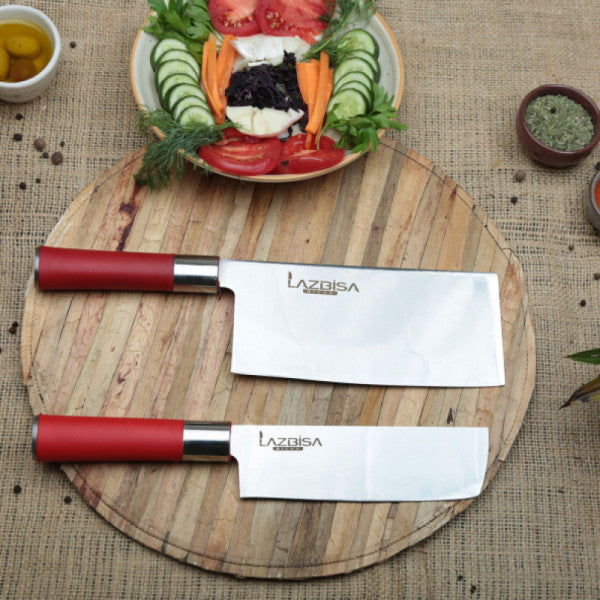 Lazbisa Kitchen Knife Set Meat Bone Vegetable Bread Fruit Chef Knife Red Craft Series (Chinese Line-Nakiri)